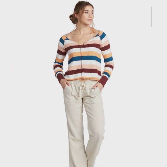 NWOT Roxy Oceanside Flared Pants Size Medium Stone/Khaki Color - Picture 12 of 14